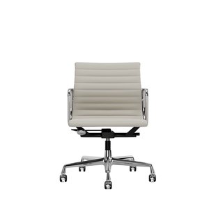 Vitra Aluminium Chair EA 117 - Wieltjes voor harde bodems - Leder Premium F/Plano - snow/wit - glanzend chroom