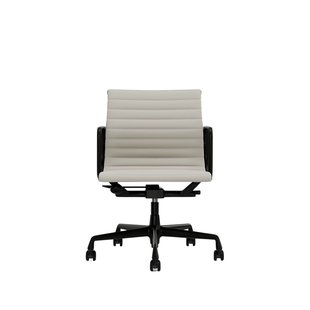 Vitra Aluminium Chair EA 117 - Wieltjes voor harde bodems - Leder/Plano - snow/wit - diepzwart