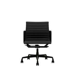Vitra Aluminium Chair EA 117 - diepzwart - Leder Premium F/Plano - asfalt/donkergrijs - Wieltjes voor harde bodems