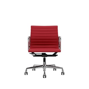 Vitra Aluminium Chair EA 117 - Wieltjes voor harde bodems - Leder Premium F/Plano - red stone/rood-cognac - glanzend chroom