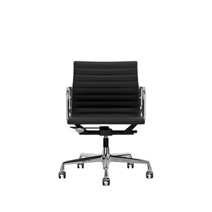 Vitra Aluminium Chair EA 117 - Wieltjes voor harde bodems - Leder Premium F/Plano - asfalt/donkergrijs - glanzend chroom