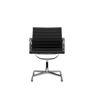 Vitra Aluminium Chair EA 108 - Glijders voor harde vloer - Leder - asfalt - verchroomd