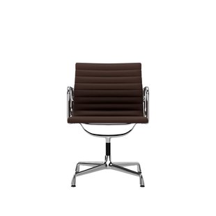 Vitra Aluminium Chair EA 108 - Glijders voor harde vloer - Leder - kastanje - verchroomd
