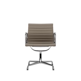 Vitra Aluminium Chair EA 108 - Glijders voor harde vloer - Leder - zand - verchroomd