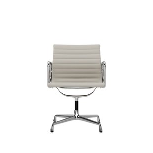 Vitra Aluminium Chair EA 108 - Glijders voor harde vloer - Leder - snow - verchroomd