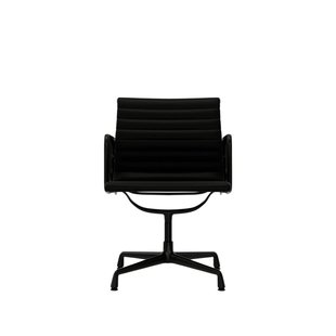 Vitra Aluminium Chair EA 108 - Glijders voor harde vloer - Leder nero - diepzwart