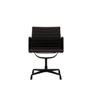 Vitra Aluminium Chair EA 108 - Glijders voor harde vloer - Leder - asfalt - diepzwart