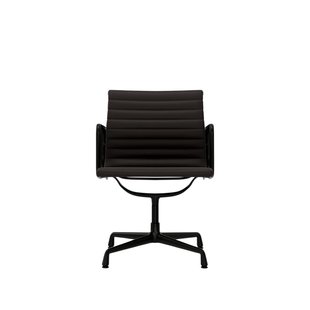 Vitra Aluminium Chair EA 108 - Glijders voor harde vloer - Leder - chocolade - diepzwart