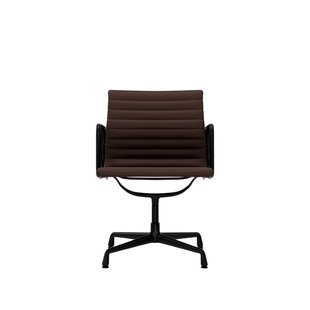 Vitra Aluminium Chair EA 108 - Glijders voor harde vloer - Leder - kastanje - diepzwart