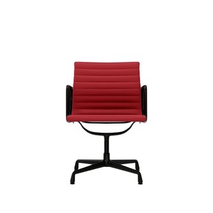 Vitra Aluminium Chair EA 108 - Glijders voor harde vloer - Leder - rood - diepzwart
