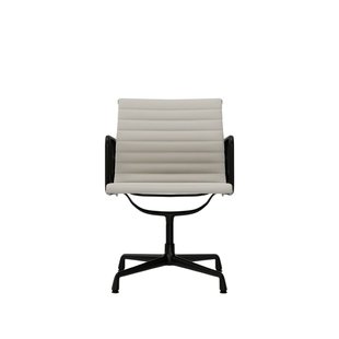 Vitra Aluminium Chair EA 108 - Glijders voor harde vloer - Leder - snow - diepzwart