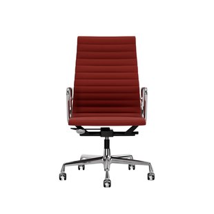 Vitra Aluminium Chair EA 119 - Wieltjes voor harde bodems - Hopsak - rood/cognac - verchroomd