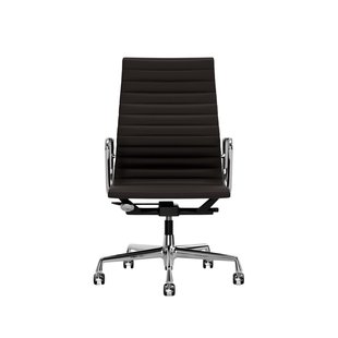 Vitra Aluminium Chair EA 119 - Wieltjes voor harde bodems - Leder/Plano - chocolade/bruin - verchroomd