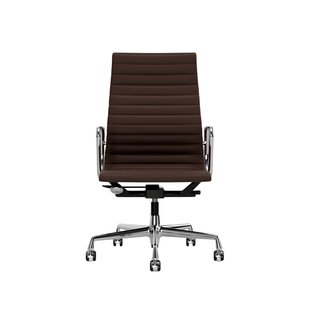 Vitra Aluminium Chair EA 119 - Wieltjes voor harde bodems - Leder/Plano - kastanje/bruin - verchroomd