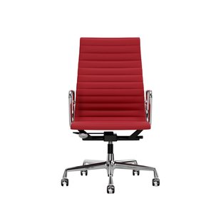 Vitra Aluminium Chair EA 119 - Wieltjes voor harde bodems - Leder/Plano - rood/poppy red - verchroomd