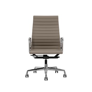 Vitra Aluminium Chair EA 119 - Wieltjes voor harde bodems - Leder/Plano - zand/coffee - verchroomd