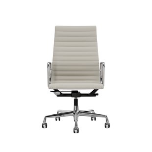 Vitra Aluminium Chair EA 119 - Wieltjes voor harde bodems - Leder/Plano - snow/wit - verchroomd