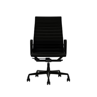 Vitra Aluminium Chair EA 119 - Wieltjes voor harde bodems - Leder/Plano - nero/nero - diepzwart