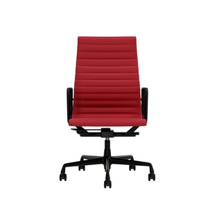 Vitra Aluminium Chair EA 119 - Wieltjes voor harde bodems - Leder/Plano - rood/poppy red - diepzwart