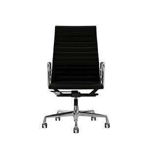 Vitra Aluminium Chair EA 119 - Wieltjes voor harde bodems - Leder Premium F/Plano - nero/nero - verchroomd