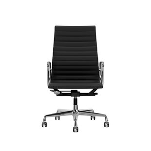 Vitra Aluminium Chair EA 119 - Wieltjes voor harde bodems - Leder Premium F/Plano - asfalt/donkergrijs - verchroomd