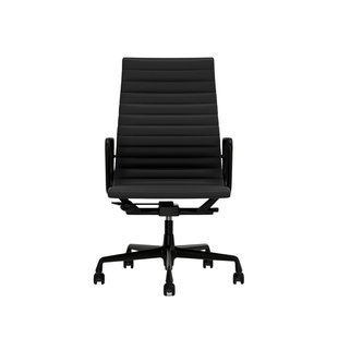 Vitra Aluminium Chair EA 119 - Wieltjes voor harde bodems - Leder Premium F/Plano - asfalt/donkergrijs - diepzwart