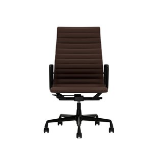 Vitra Aluminium Chair EA 119 - Wieltjes voor harde bodems - Leder Premium F/Plano - kastanje/bruin - diepzwart