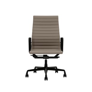 Vitra Aluminium Chair EA 119 - Wieltjes voor harde bodems - Leder Premium F/Plano - zand/coffee - diepzwart