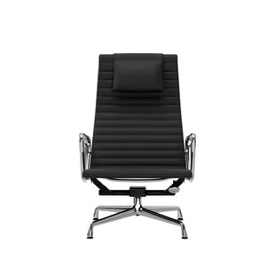 Vitra Aluminium Chair EA 124 - Leder - asfalt - verchroomd