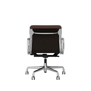 Vitra Aluminium Chair - Soft Pad - EA 217 - Wieltjes voor harde bodems - Leder/Plano - kastanje/bruin - verchroomd