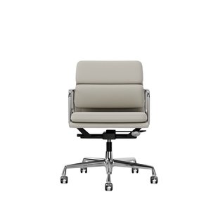 Vitra Aluminium Chair - Soft Pad - EA 217 - Wieltjes voor harde bodems - Leder/Plano - snow/wit - verchroomd