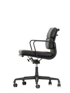 Vitra Aluminium Chair - Soft Pad - EA 217 - Wieltjes voor harde bodems - Leder/Plano - nero/nero - diepzwart