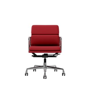 Vitra Aluminium Chair - Soft Pad - EA 217 - Wieltjes voor harde bodems - Leder Premium F/Plano - red stone/rood-cognac - verchroomd