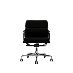 Vitra Aluminium Chair - Soft Pad - EA 217 - Wieltjes voor harde bodems - Leder Premium F/Plano - nero/nero - verchroomd