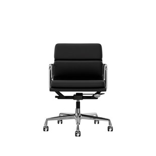 Vitra Aluminium Chair - Soft Pad - EA 217 - Wieltjes voor harde bodems - Leder Premium F/Plano - asfalt/donkergrijs - verchroomd