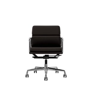 Vitra Aluminium Chair - Soft Pad - EA 217 - Wieltjes voor harde bodems - Leder Premium F/Plano - chocolade/bruin - verchroomd