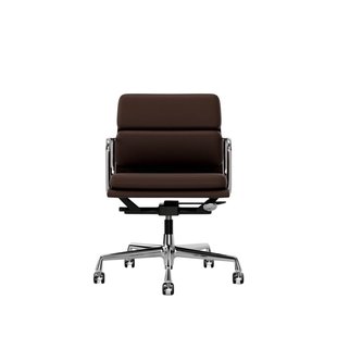 Vitra Aluminium Chair - Soft Pad - EA 217 - Wieltjes voor harde bodems - Leder Premium F/Plano - kastanje/bruin - verchroomd