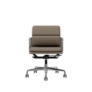 Vitra Aluminium Chair - Soft Pad - EA 217 - Wieltjes voor harde bodems - Leder Premium F/Plano - zand/coffee - verchroomd