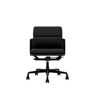 Vitra Aluminium Chair - Soft Pad - EA 217 - Wieltjes voor harde bodems - Leder Premium F/Plano - asfalt/donkergrijs - diepzwart