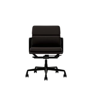 Vitra Aluminium Chair - Soft Pad - EA 217 - Wieltjes voor harde bodems - Leder Premium F/Plano - chocolade/bruin - diepzwart