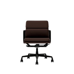 Vitra Aluminium Chair - Soft Pad - EA 217 - Wieltjes voor harde bodems - Leder Premium F/Plano - kastanje/bruin - diepzwart