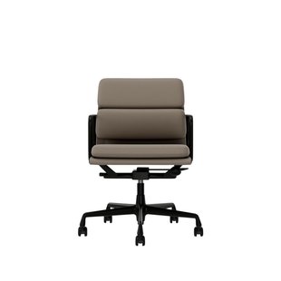 Vitra Aluminium Chair - Soft Pad - EA 217 - Wieltjes voor harde bodems - Leder Premium F/Plano - zand/coffee - diepzwart