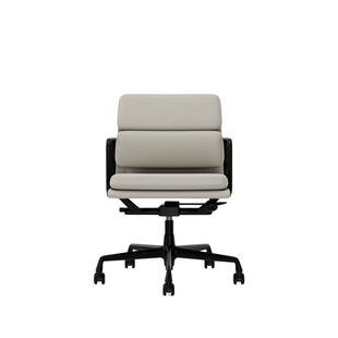 Vitra Aluminium Chair - Soft Pad - EA 217 - Wieltjes voor harde bodems - Leder Premium F/Plano - snow/wit - diepzwart