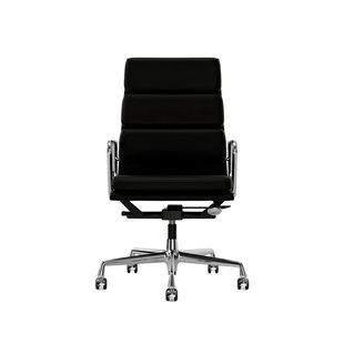 Vitra Soft Pad Chair EA 219 - Wieltjes voor harde bodems - Leder/Plano - nero/nero - verchroomd
