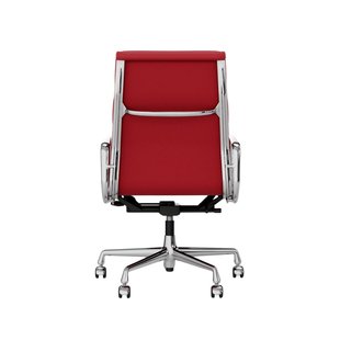 Vitra Soft Pad Chair EA 219 - Wieltjes voor harde bodems - Leder/Plano - rood/poppy red - verchroomd