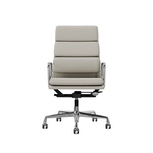 Vitra Soft Pad Chair EA 219 - Wieltjes voor harde bodems - Leder/Plano - snow/wit - verchroomd