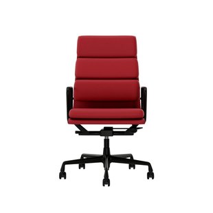 Vitra Soft Pad Chair EA 219 - Wieltjes voor harde bodems - Leder/Plano - rood/poppy red - diepzwart