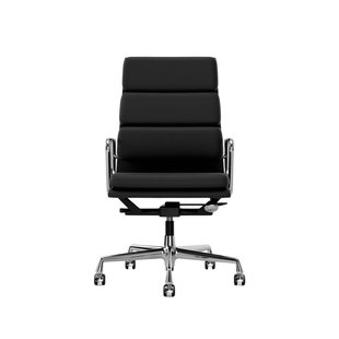 Vitra Soft Pad Chair EA 219 - Wieltjes voor harde bodems - Leder Premium F/Plano - asfalt/donkergrijs - verchroomd