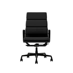 Vitra Soft Pad Chair EA 219 - Wieltjes voor harde bodems - Leder Premium F/Plano - asfalt/donkergrijs - diepzwart