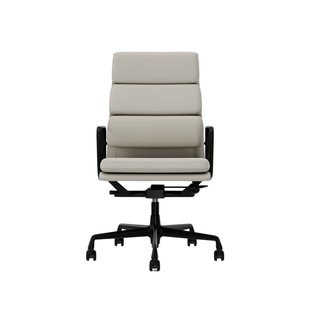 Vitra Soft Pad Chair EA 219 - Wieltjes voor harde bodems - Leder Premium F/Plano - snow/wit - diepzwart